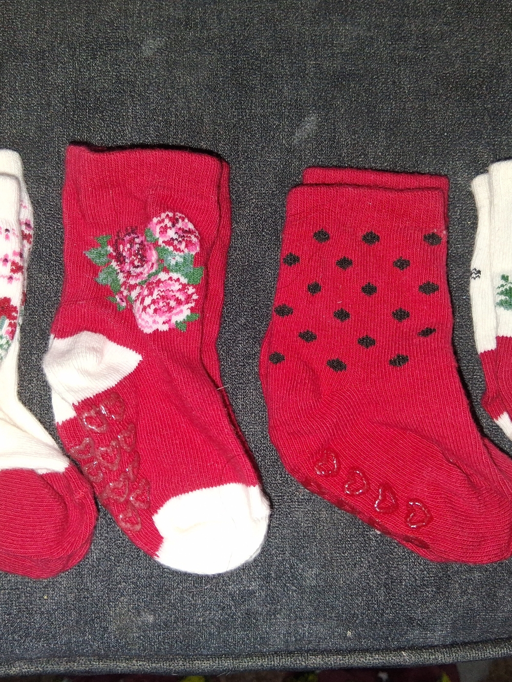 3-6 Months Four Pack Red Floral Non-Slip Socks